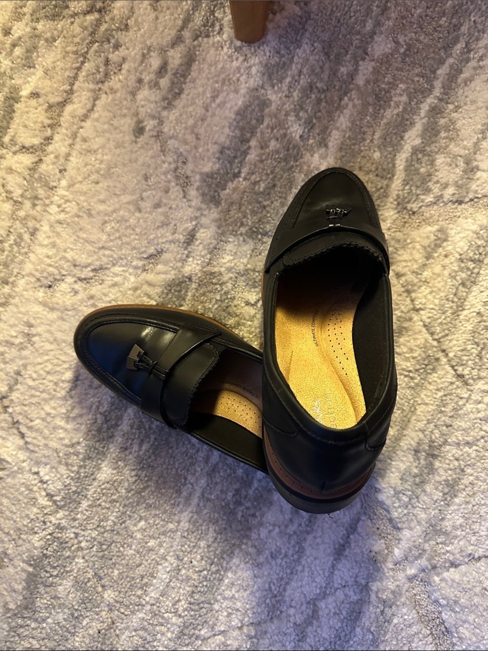 Clarks Black Leather Penny Loafers with Brown Trim